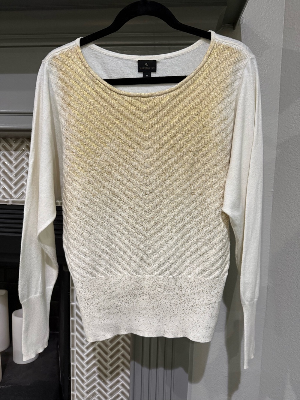Worthington Cream and Gold Ombre Chevron Crewneck Sweater